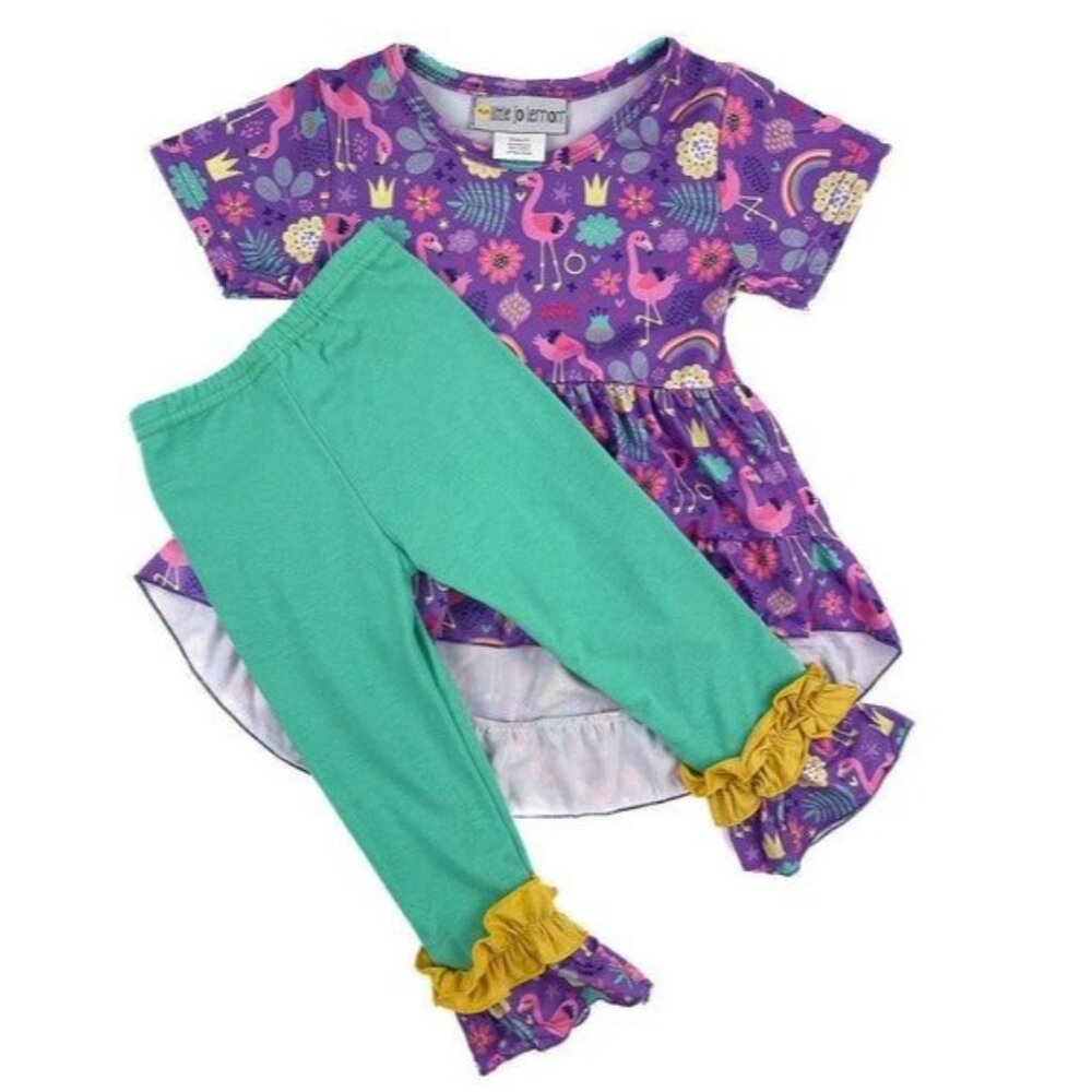 Flamingo Party Ruffled Tunic Set 5/6T- Little jo lemon